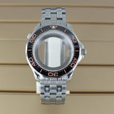 41mm Seamaster Watch Case D03 2 Crown 316L Stainless Steel Sapphire NH34 NH35 NH36/38 Automatic 10Bar Glass back