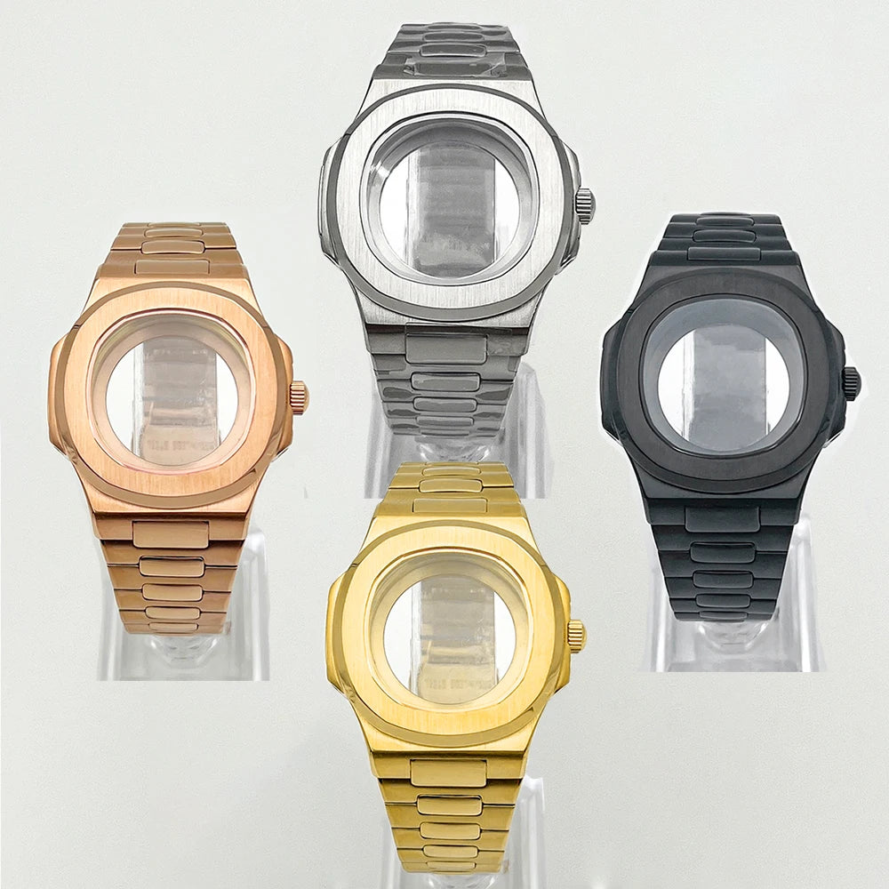 Nautilus Watch Case 41mm seiko NH35 NH70 NH72 PP  Sapphire crystal 904L stainless steel case Glass Back